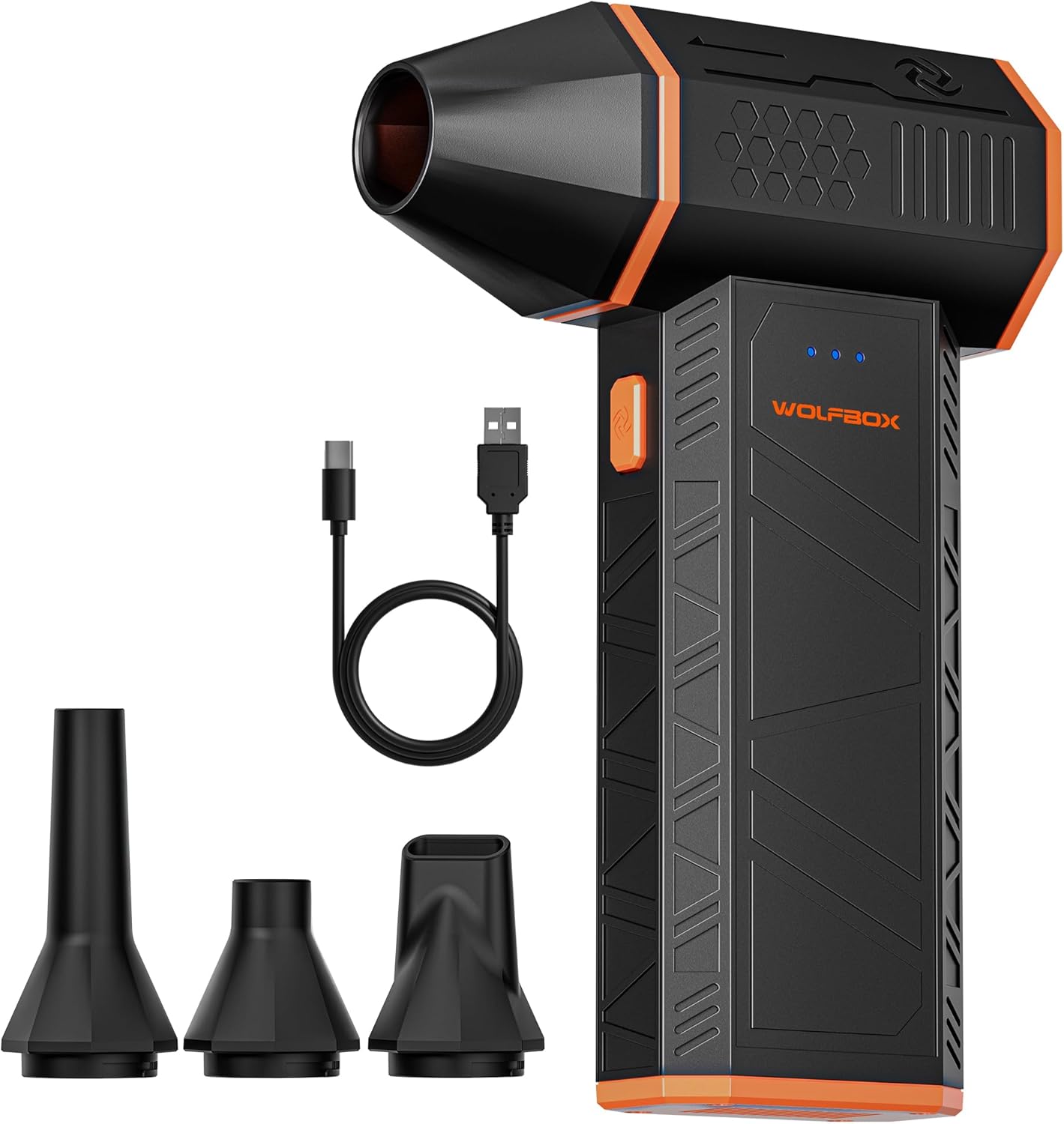 WOLFBOX MegaFlow 50, electric air duster, compressed air duster, rechargeable air blower, keyboard cleaner, PC cleaning blower, computer air duster, cordless dust blower, portable air duster, 110000RPM air duster, car cleaning blower, reusable compressed air, mini turbo fan, gaming PC cleaner, Type C rechargeable duster