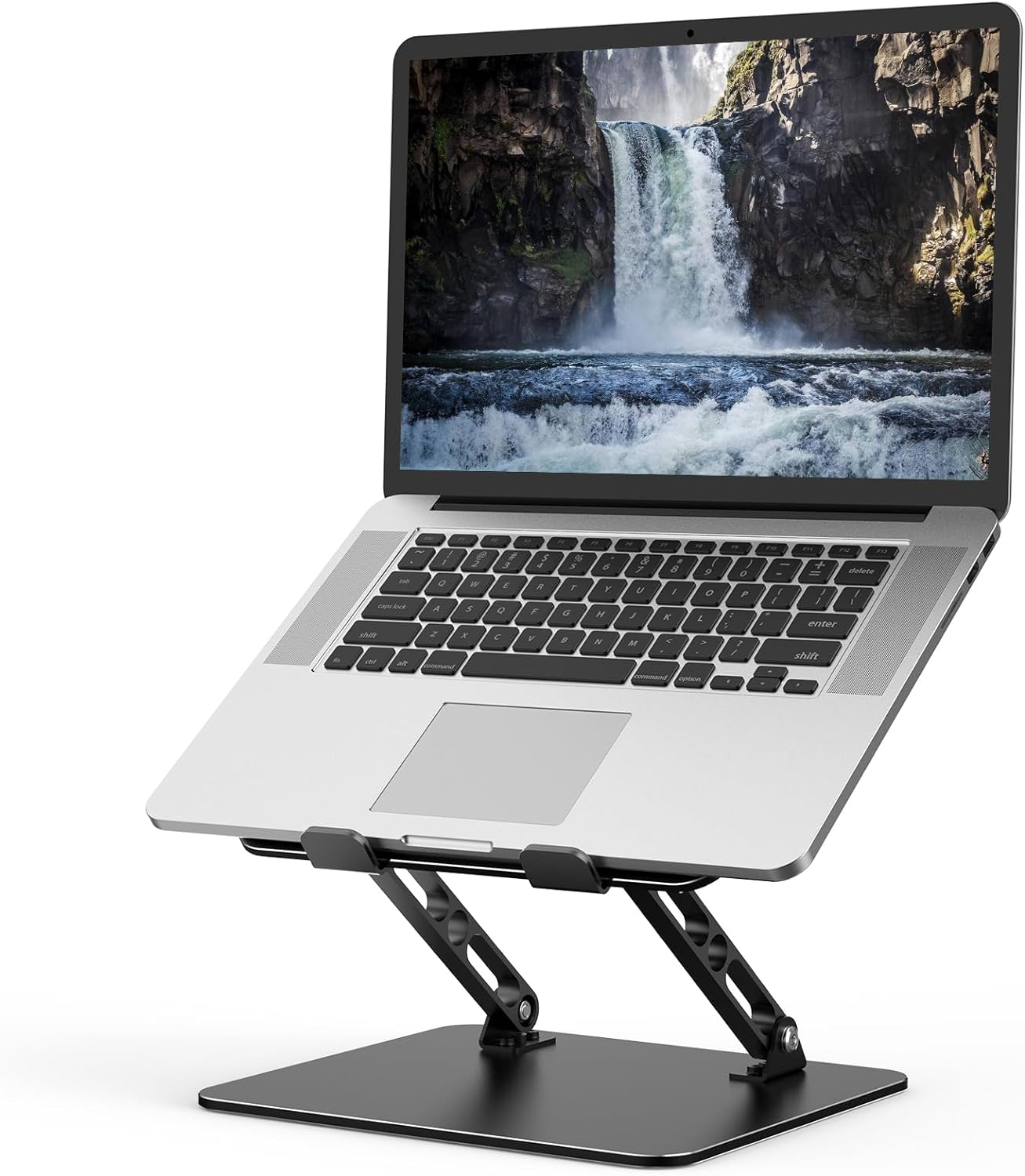 adjustable laptop stand, foldable laptop stand, ergonomic laptop riser, portable laptop stand, metal laptop stand, laptop cooling stand, laptop holder for desk, notebook stand, ventilated laptop stand, non slip laptop stand, MacBook stand, office desk accessories, travel laptop stand, computer stand for laptop, ergonomic desk setup
